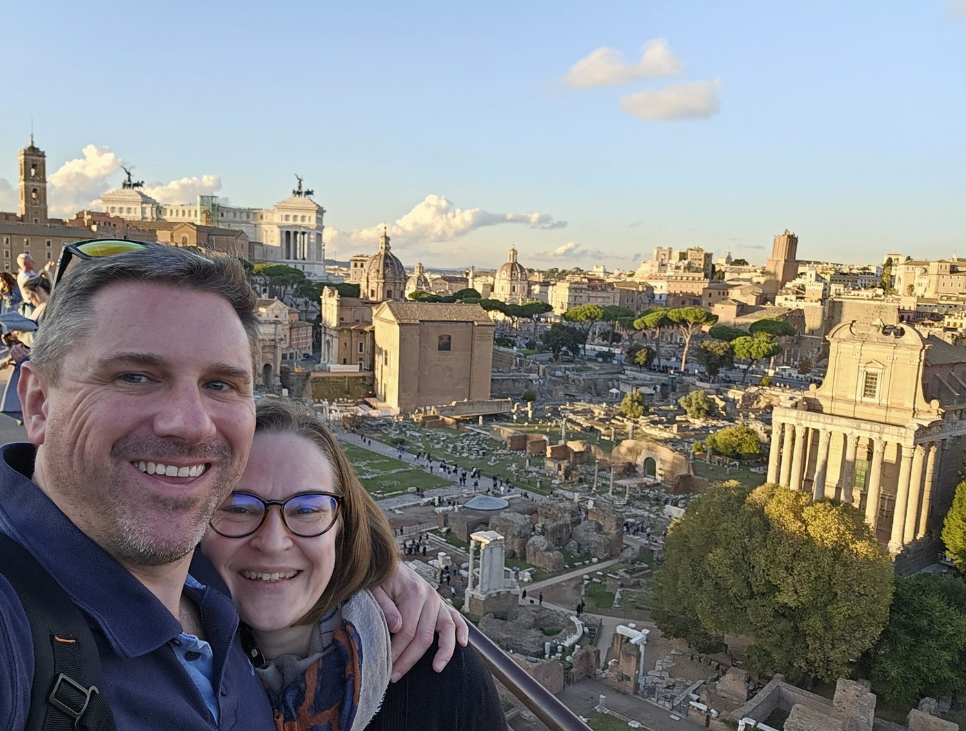 Gareth and Trish above the Roman Forum in the late afternoon sun.